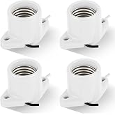 Saysurey 4 Pcs E26 Light Socket Porcelain Keyless Lamp Holder, 6 Inch Lead | 2 Hole Flange Mounting, Light Fixture Ceiling Wall Installation, Garage Closet Room, Indoor Outdoor Use, Home Lighting Repair