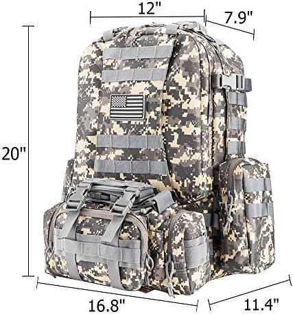 Leadzm 50L Outdoor Tactical Molle Backpack 3 Day Assault Pack Military Rucksacks,Bug Out Bag for School Traveling Camping Hiking Trekking,900D Waterproof Upgrade(ACU)
