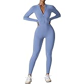 YEOREO Women Long Sleeve Workout Jumpsuit Zip Up Romper Bottom Pants Bodysuit Bodycon Sexy One Piece