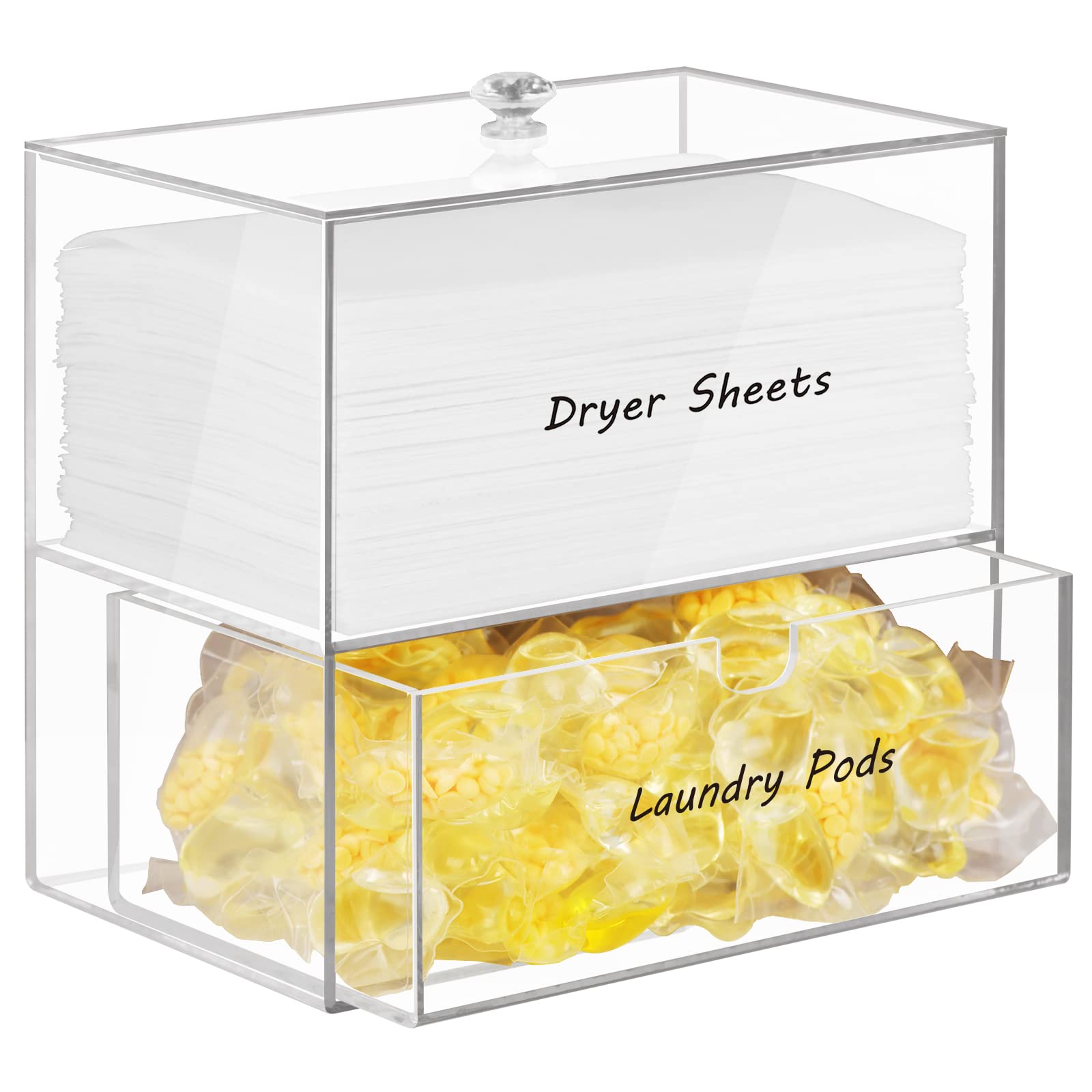 Simetufy Dryer Sheet Holder, Dispenser, Acrylic Dryer Sheet Container Box for Laundry Room Organization, Storage Dryer and Fabric Sheet, Dryer Balls, Clothes Pins, Laundry Pods