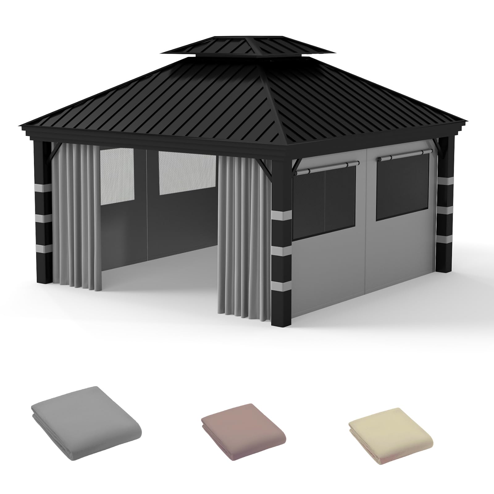 Photo 1 of GOTRUTH Gazebo Privacy Curtains 10' x 12' with Mosquito Windows, 10'x12' Gazebo Curtains Outdoor Waterproof, 4-Panels Side Wall with Zipper for Patio, Garden and Backyard (Grey, Curtain Only)