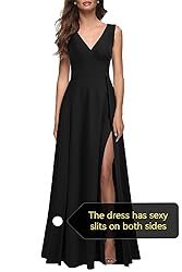 MUSHARE Women's V Neck Sleeveless Split Formal