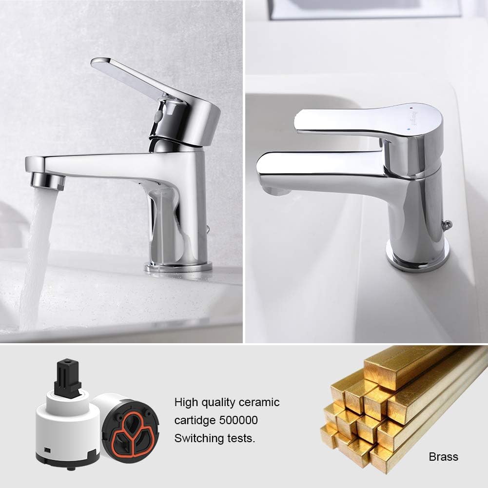 Ibergrif Bathroom Basin Taps, Sink Taps Mixers Chrome, Brass, Hot& Cold Single Handle Control, M11057, Silver, 7.0 cm*16.0 cm*12.0 cm - Image 4