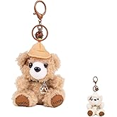 YcaeyLnaR Plush Bear with Choker and Hat Keychain - Adorable Stuffed Bear Keyring, Bag Charms & Car Accessories for Women