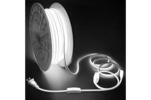 Samsion 200FT COB Led Strip Lights Outdoor Plug in with Switch LED Rope Light for Outside Waterproof 1 Roll Bright White AC 110~120V High Voltage 288Leds/M 6000K 60M Flexible COB LED Light for Decor