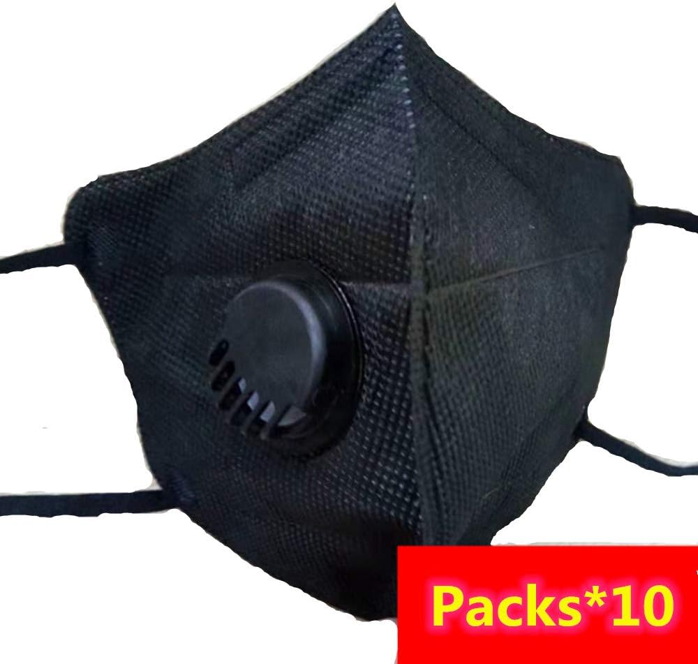 Dust mask, 10 Packs, dust mask with Breathing Valve, high Efficiency Antibacterial dust Filter PM2.5,Black