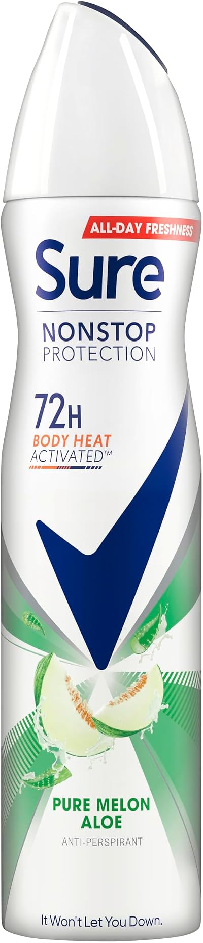 Sure Pure Melon Aloe Antiperspirant Deodorant 72 Hour Sweat Odor 250ml Aerosol