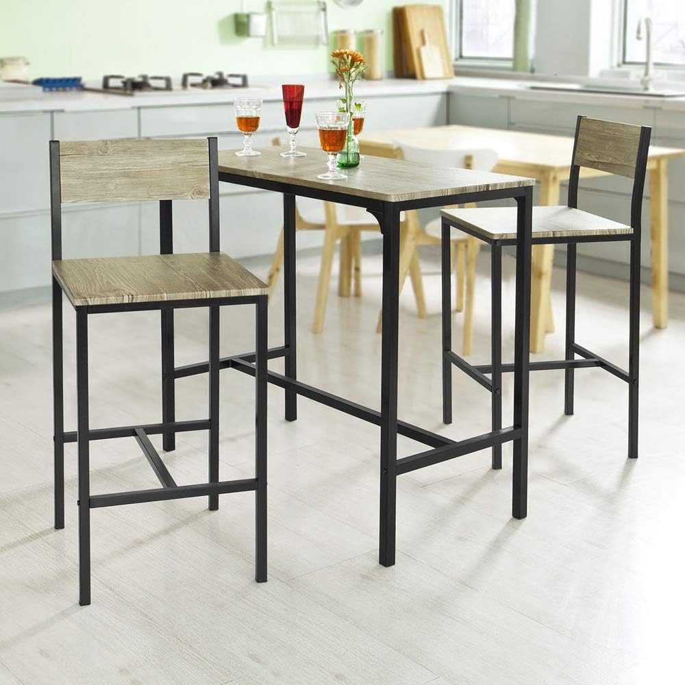 Haotian OGT03, 3 Piece Dining Set, Dining Table with 2 Chairs, Home Kitchen Breakfast Table, Bar Table Set, Bar Table with 2 Bar Chairs, Kitchen Counter with Bar Chairs, 33.7 ”Height Table - Table & Chair Sets