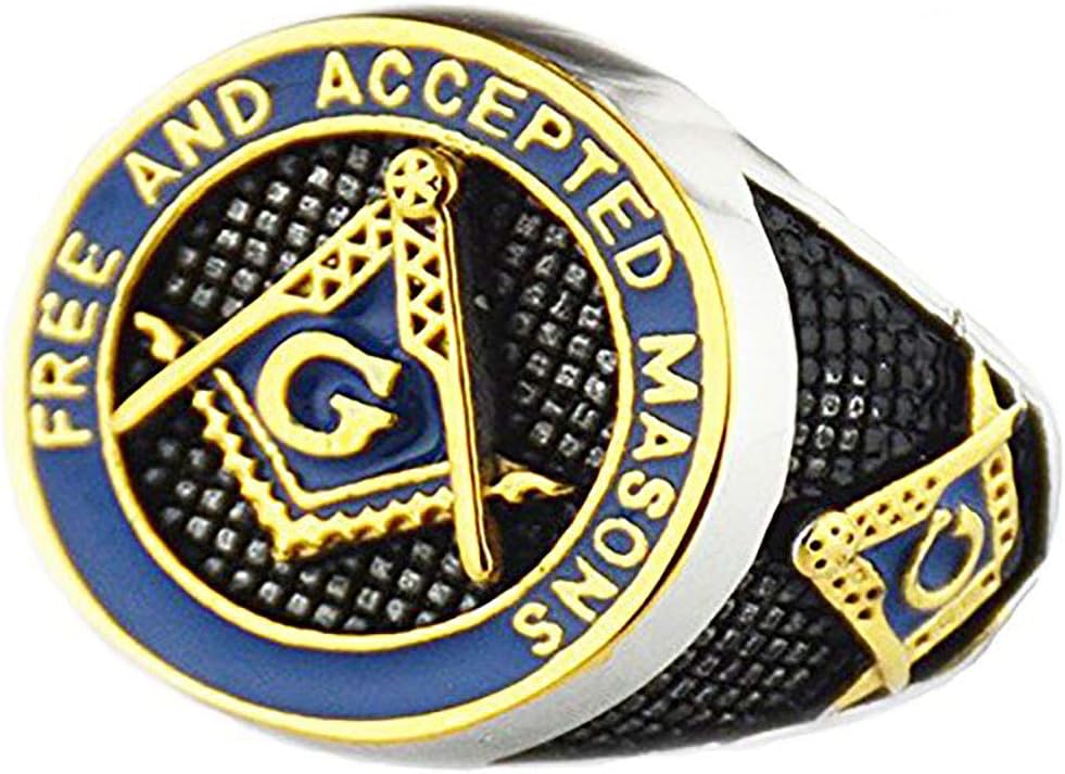 VPKJewelry Mens F. & A.M. Masonic Mason Blue Enamel Gold Plated Polished Stainless Steel Rings sz 7.5-14.5 The Best