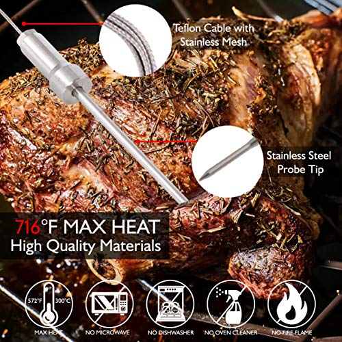 NutriChef Smart Bluetooth BBQ Grill Thermometer - Digital Display, Stainless Dual Probes Safe to Leave in Outdoor Barbecue Meat Smoker - Wireless Remote Alert iOS Android Phone WiFi App - PWIRBBQ60