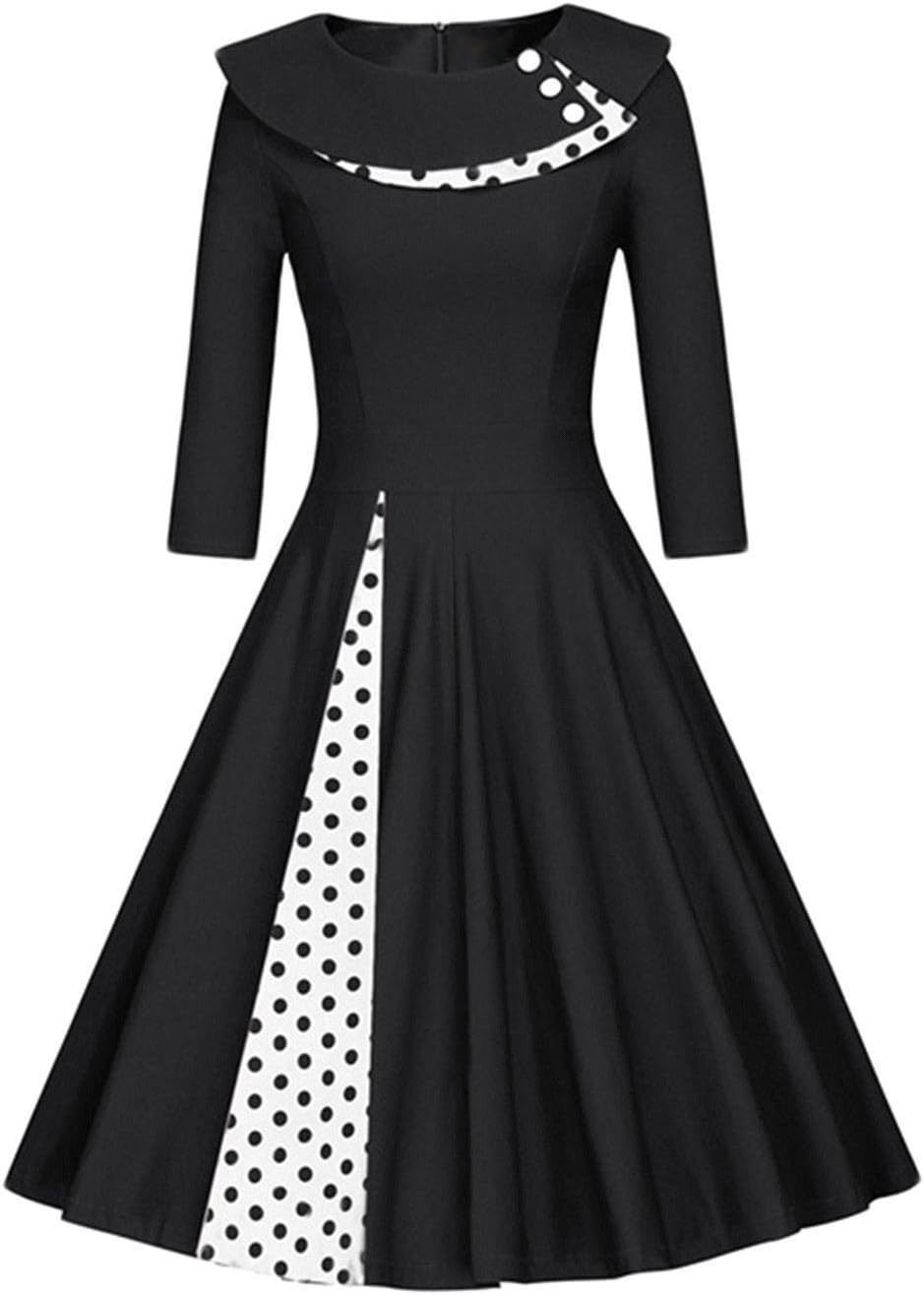 Women Elegant 1950s Vintage Audrey Hepburn Dress 3/4 Sleeve