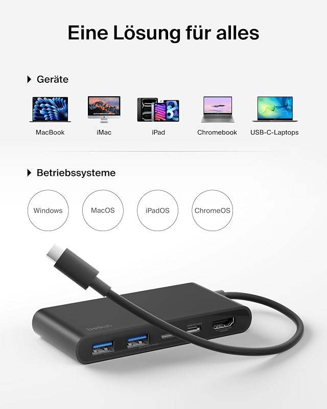 USB C Hub, 5-in-1 Docking Station, HDMI, 4K bei 60 Hz, 100 W Power Delivery, 5 Gbit/s Datentransfer, USB-C Adapter für MacBook, iPad Pro, Chromebook usw., Verbessertes HDMI 2.0 – Schwarz