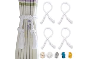 Yteseery 4 Pack Curtain Ties Rope, Outdoor Curtain Tiebacks, Natural Cotton Curtain Holders, Village Rural Rustic Curtain Holdbacks, Nautical Curtain TieBacks for Patio Drapery Pergola Drapes, White