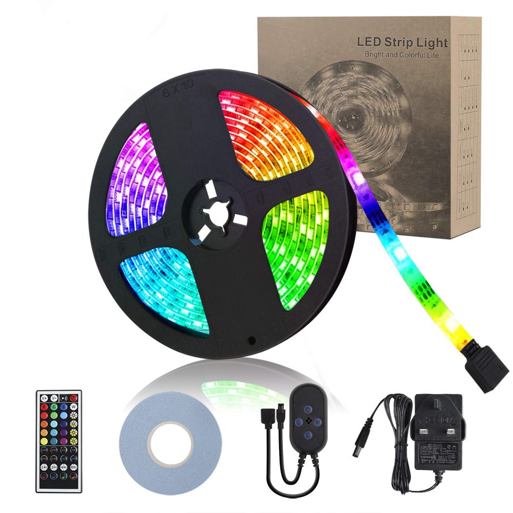 Masqudo LED Strip Lights 10m Music RGB 5050 Multicolour LED Lighting Strips with Remote Controller Non-Waterproof Strip Lights with 12V Power Supply for Home Indoor Party Bar Decoration