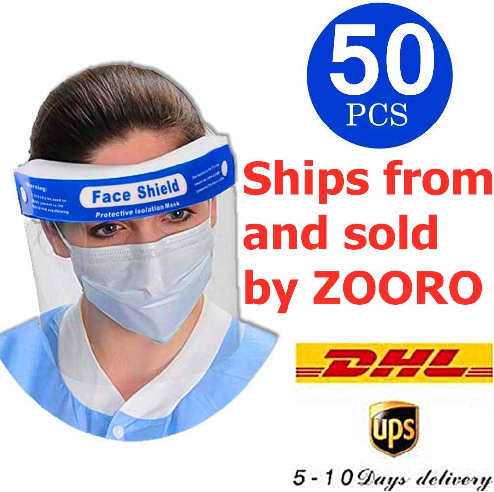 50Pcs Safety Face Shield Reusable Full Face Transparent Breathable Visor Windproof Dustproof Hat Shield Protect Eyes And Face With Protective Clear Film Elastic Band (Get it within 7 days)