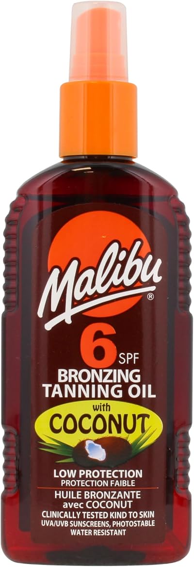 Malibu Sun SPF 6 Bronzing Tanning Oil with Coconut Oil 200ml Water Resistant