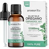 AROMAVITA Wild Oregano Oil Organic - 100% Pure Undiluted Organic Wild Oregano Oil with 86-90% Carvacrol, Immune Support - Plant-Based, Herbal Supplement - Vegan, Non GMO, Gluten Free, 1fl.oz/30ml