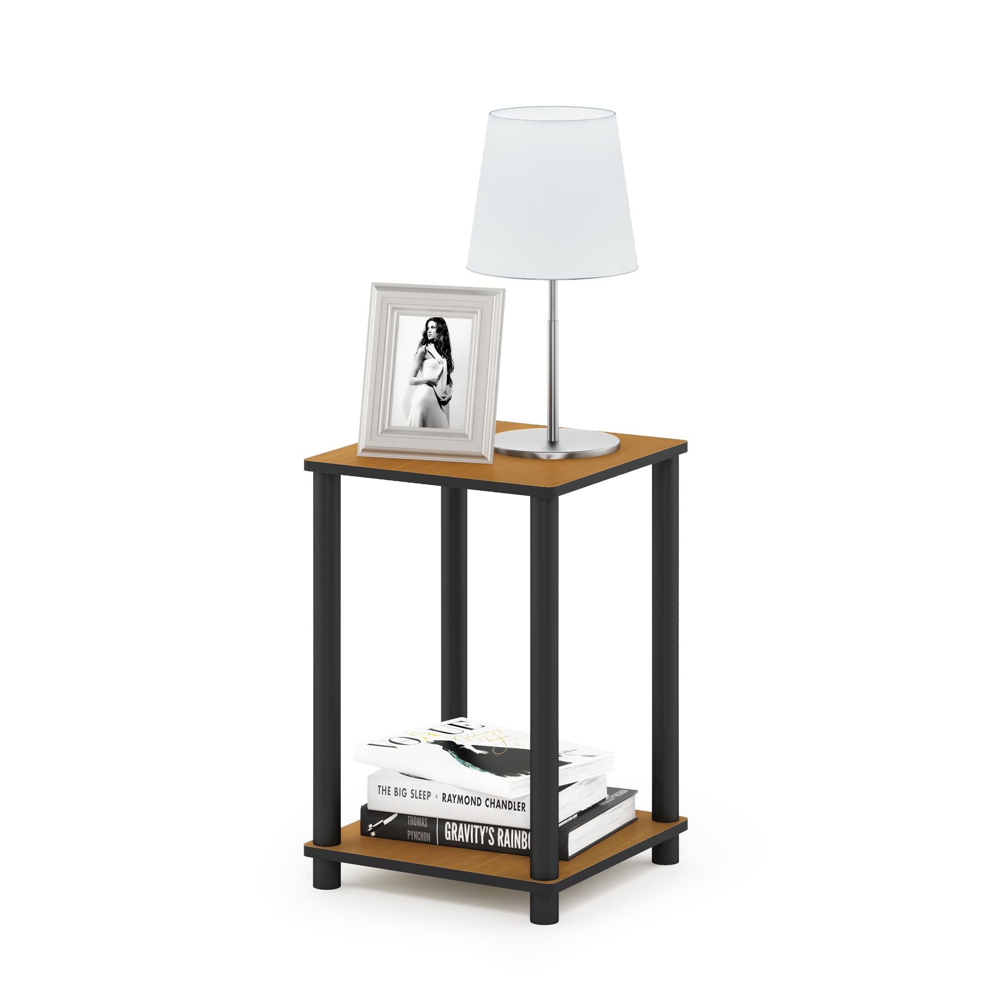 Furinno TURN-N-TUBE Side Table, 2-Tier End Table with Open Shelf, Toolless Night Stand, Bedside Table, for Living Room, Bedroom, Light Cherry — image 1