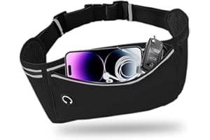 JUCURRI Slim Running Belt for Women Men,Runners Fanny Pack Phone Holder,Money Belt,Running Gear Accessories,with 3 Pockets(Black)