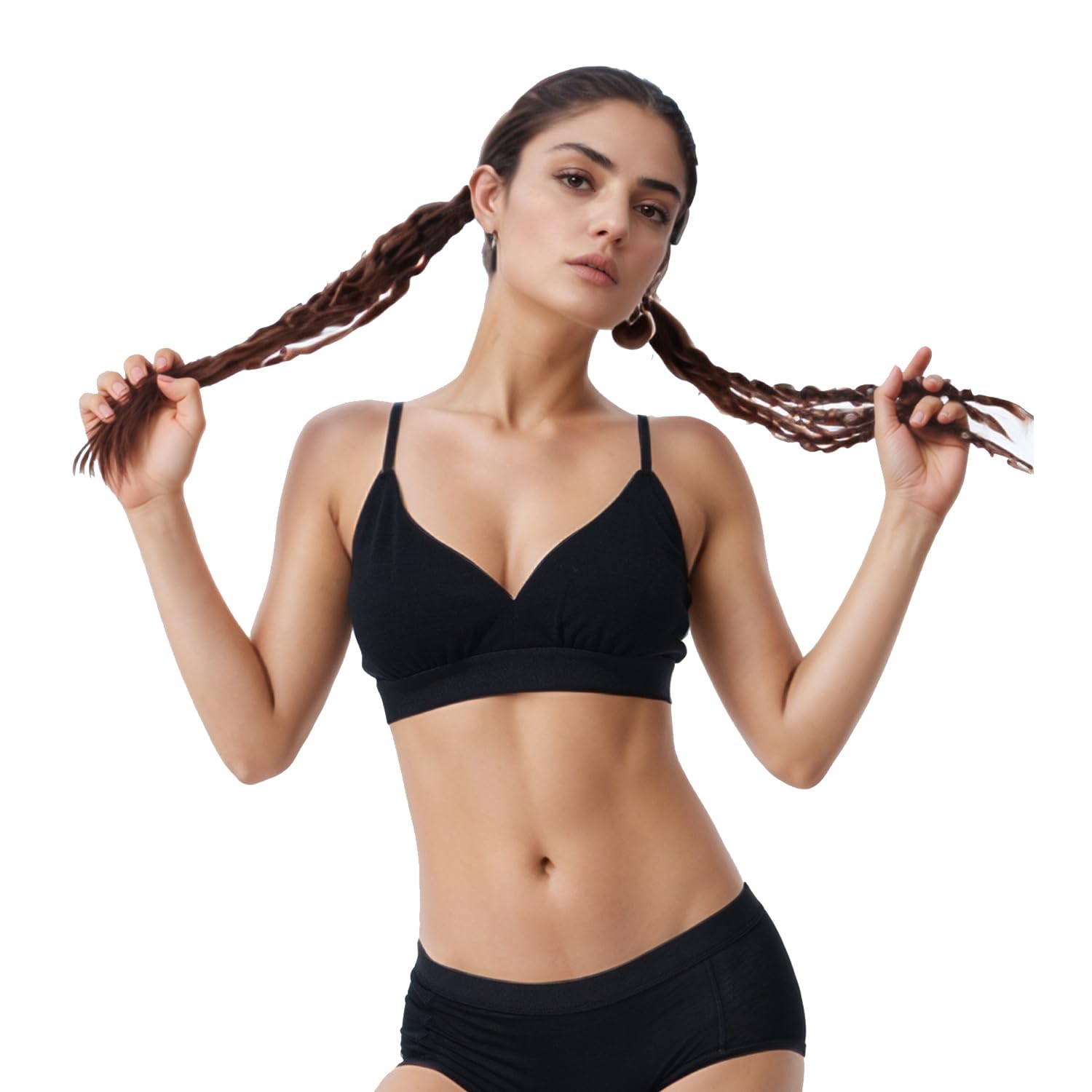Photo 1 of gyprprer Women’s Merino Wool Wireless Triangle Bralette for Yoga, Daily, Lounge & Travel Black M