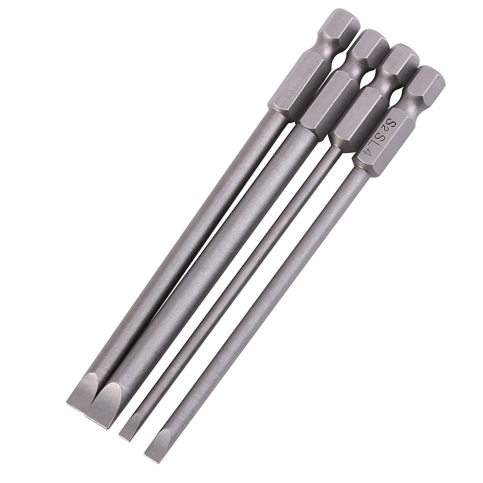 4pc 100mm S2 Alloy Steel Screwdriver Set with Hex Shank 3mm-6mm Magnetic Slotted Bits, Heavy Duty Professional Tool Kit for DIY Home Repair and Trade Use