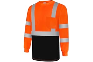 Uno Mejor Hi Vis Shirts for Men Class 3 High Visibility Shirts with Long Sleeves, Reflective Safety Shirts for Men Women, Construction Shirts with Black Bottom, Breathable, Orange, XXL