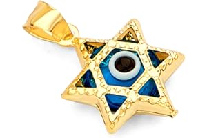 The World Jewelry Center 14k REAL Yellow Gold Evil Eye Hamsa Heart Charm Pendant - 5 Different Design Available