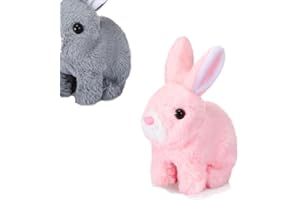 Nenrte Bunny Toys Educational Interactive Toys Bunnies Can Walk, Easter Plush Stuffed Bunny Toy Walking Rabbit Educational Toys for Kids, Hopping Wiggle Ears Twitch Nose (Without Carrot) (Grey)