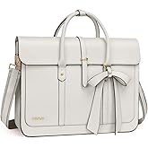 MOSISO Laptop Bag for Women, 15-15.6 inch PU Leather Laptop Shoulder Bags Convertible Backpack, 16 inch Messenger Bags Casual Handbag Work Briefcase Travel Computer Bag with Bowknot, Beige