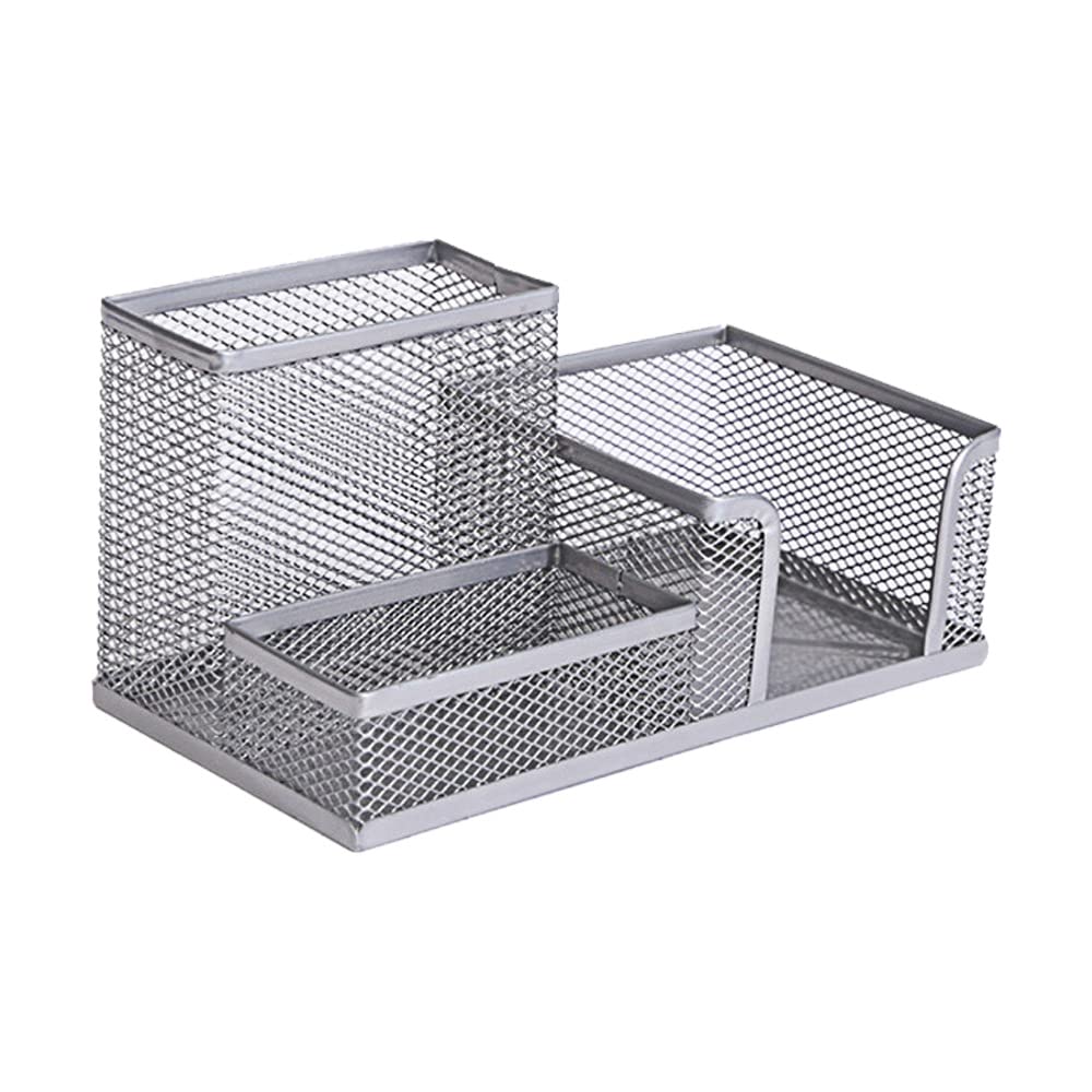 Kaizuca Metal Mesh Desk, Stationery Organisers, Office Pen Holder, Metal Grid, with 3 Compartments, for Home, Office, School, Classroom, Workshop (Silver)