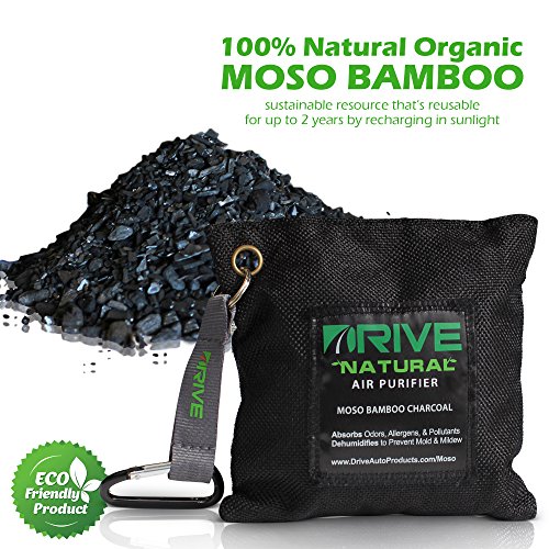 Natural Air Freshener by Drive - All Black Car Purifier is Certified Moso Bamboo Activated Charcoal 220g - Unscented Deodorizer, Drying Bag Removes Allergens & Moisture - Prevents Bacteria, Mildew - Thumbnail 2