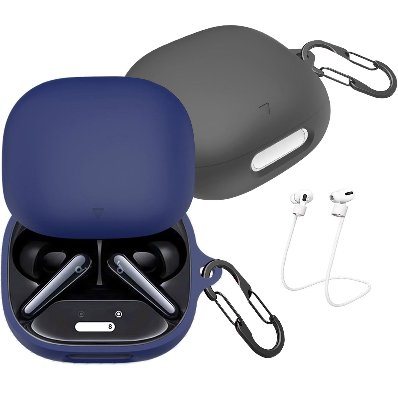 Photo 1 of [2 Pack] easyBee Case Compatible with Soundcore Liberty 4 Pro Charging Cover, with 2 Keychain and Anti-Lost Strap, Soft Liquid Silicone Ultra Thin Shockproof Protective Kit - Black and Blue