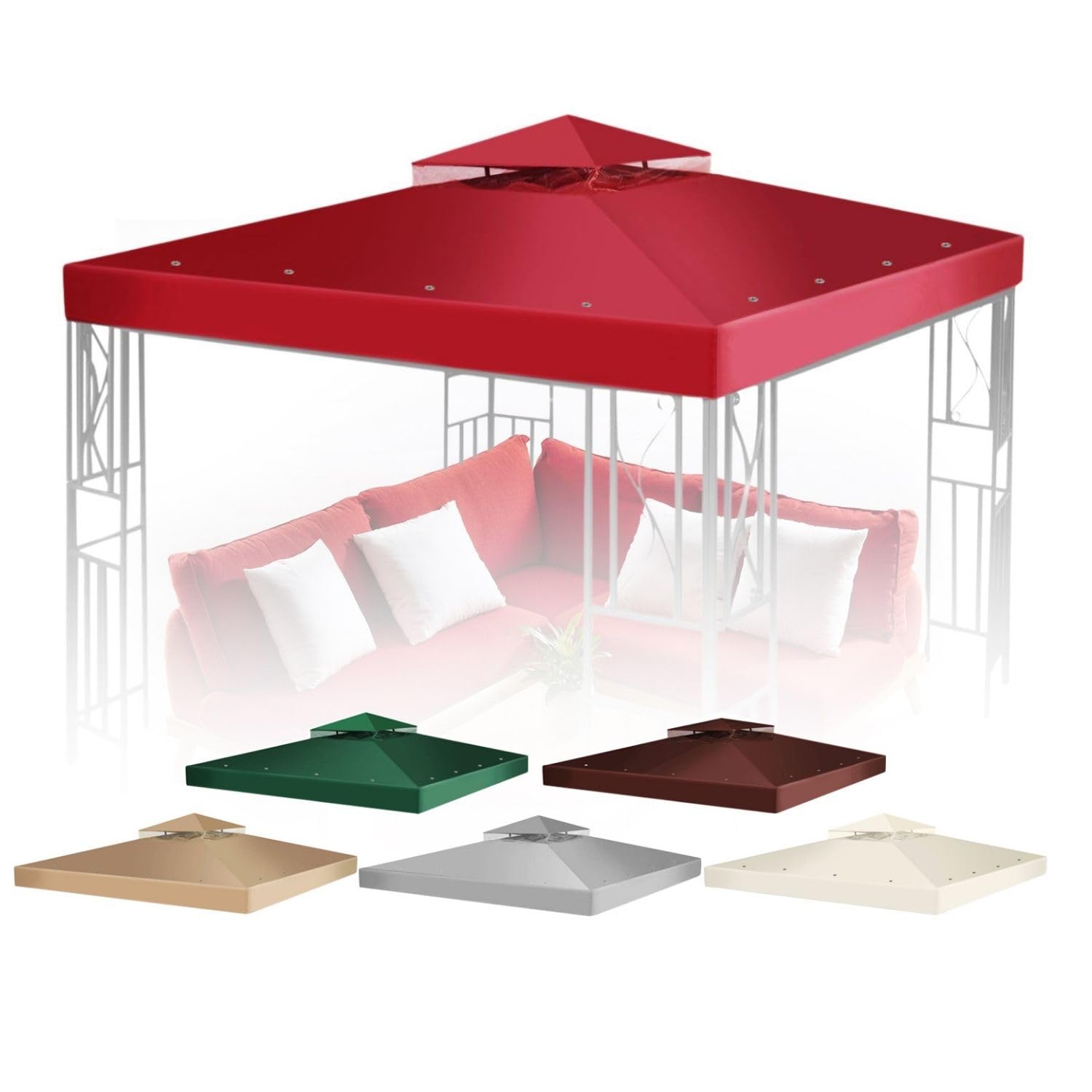 Flexzion Gazebo Cover Replacement Canopy Top 8x8 Ft (2.4m x 2.4m) - Double Tier Top Canopy Cover Replacement with UV30+, Dirt, Water Resistant for Outdoor, Sunshade, Garden, Patio, Pavilion (Red)