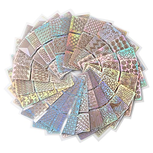 Nail Stickers,LtrottedJ 12 Sheets New Nail Hollow Irregular Grid Stencil Reusable Manicure Stickers