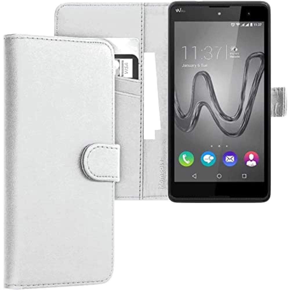 iPOMCASE Coque Pochette Portefeuille pour Wiko Robby, Blanc