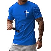 iudam Mens Short Sleeve Cotton T-Shirts Crew Neck Jesus Cross Printed Shirts Faith Christ Shirts