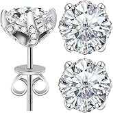 QUEENOU Moissanite Earrings Studs 1ct-3ct for Women/Men, 925 Sterling Silver with 18K White Gold Plated Hypoallergenic Flat Screw Back Birthday Gifts for Women Girlfriend Wife Engagement Jewelry