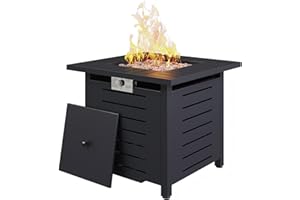 Aoxun 28 Inch Propane Fire Pit – 50,000 BTU Square Outdoor Gas Fire Pit Table for Outside, 2 in 1 Fire Table with Lava Rocks 