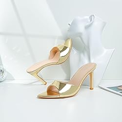 Susanny Gold Mule Heels for Women Pointed Open Toe