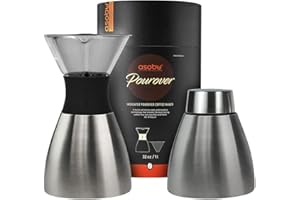 asobu Insulated Pour Over Coffee Maker (32 oz.) Double-Wall Vacuum, Stainless-Steel Filter and Take on the Go Carafe (Silver)
