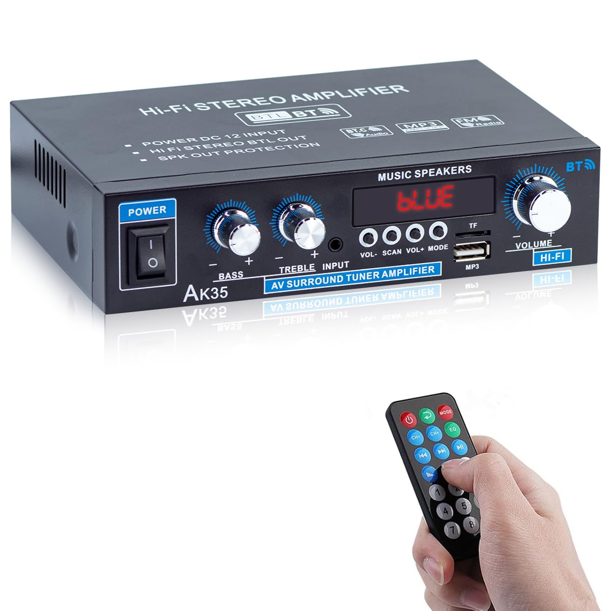 Photo 1 of AK35 Bluetooth 5.0 Stereo Amplifier, 2.0 Channel Mini Audio Receiver, 30Wx2 Home HiFi Audio Amp with Bass/Treble Control for Home Theater, TV, Speakers, Car