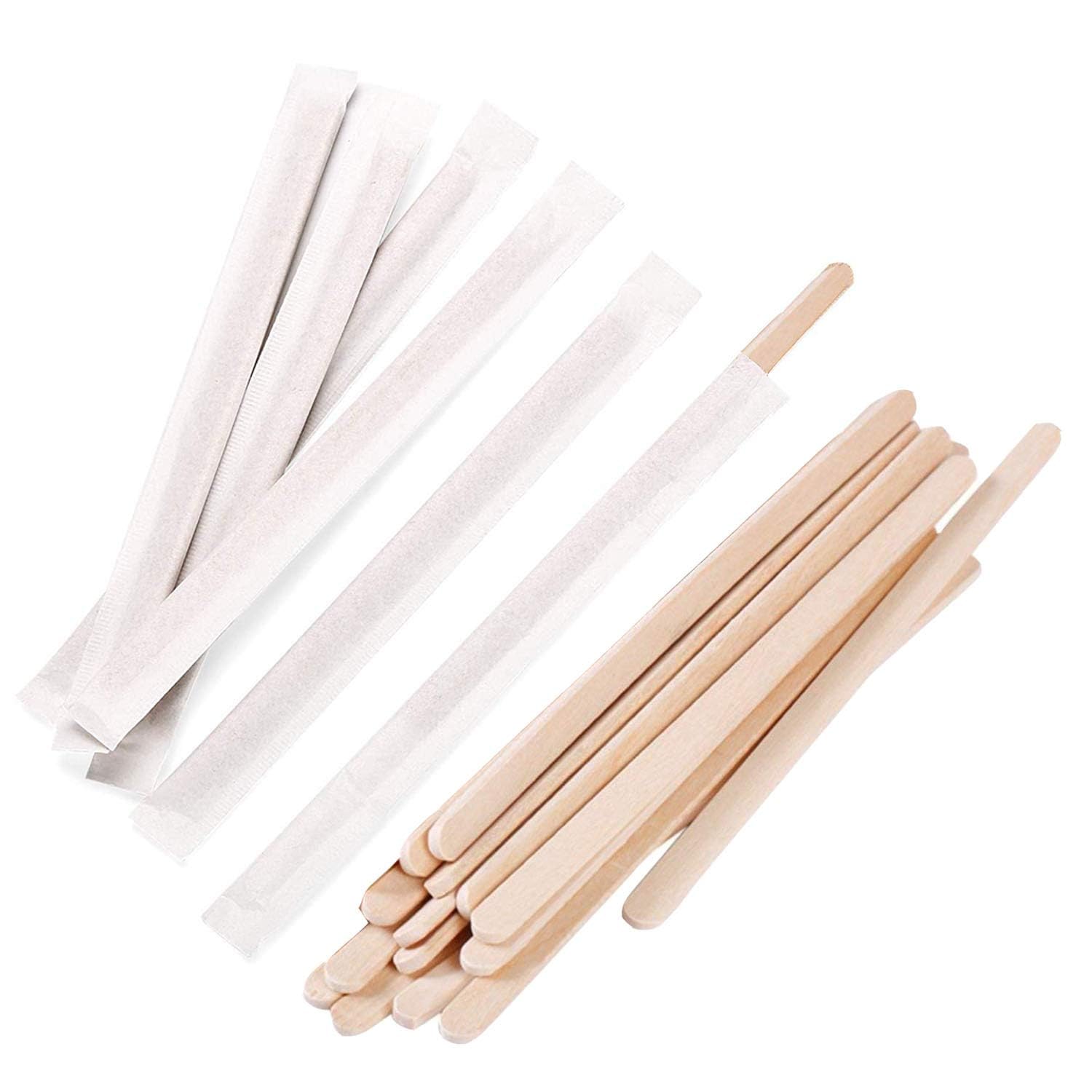 Gmark Individually Wrapped Coffee Stir Sticks 5.5” Extra Thick & Sturdy (140mm x 6mm x 1.3mm), Premium Natural Birch Wood, Eco-Friendly Coffee Stirrers for Hot Drinks, 500 Count, Round End GM1014A