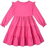 Vieille Toddler Girls Cotton Dress Long Sleeve Ruffle Dress Kids Solid Casual Clothes for 2-8 Years
