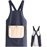 Pinstripe Cross-Back Kitchen Apron, Waterproof Chef Apron with Detachable Hand Towels, Lightweight, With Front Pocket