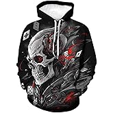 Girren Men's Poker Hoodies Skull Printed Hoodie Novelty Graphic Sweatshirts Fashion Pullover