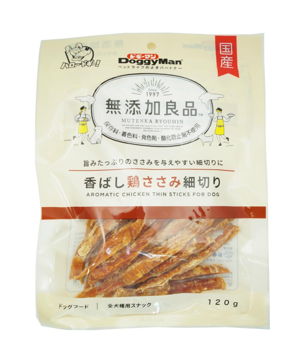 ドギーマン 無添加良品 香ばし鶏ささみ 細切り チキン 120g商品画像