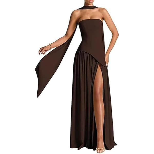 brown wedding guest dress with scarf Ellie Babydoll Dress