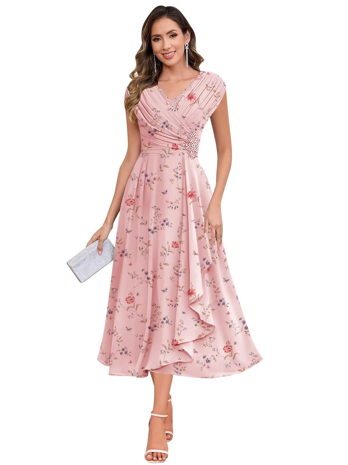 BOLENSYE Cap Sleeve Floral Rose Mother of The Bride