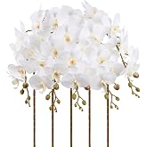 UUXX White Orchids Artificial Flowers 5PCS Fake Orchid 35.4" Long Stem Faux White Flowers Silk Orchids that Look Real for Bridal Shower Home Party Wedding Decoration