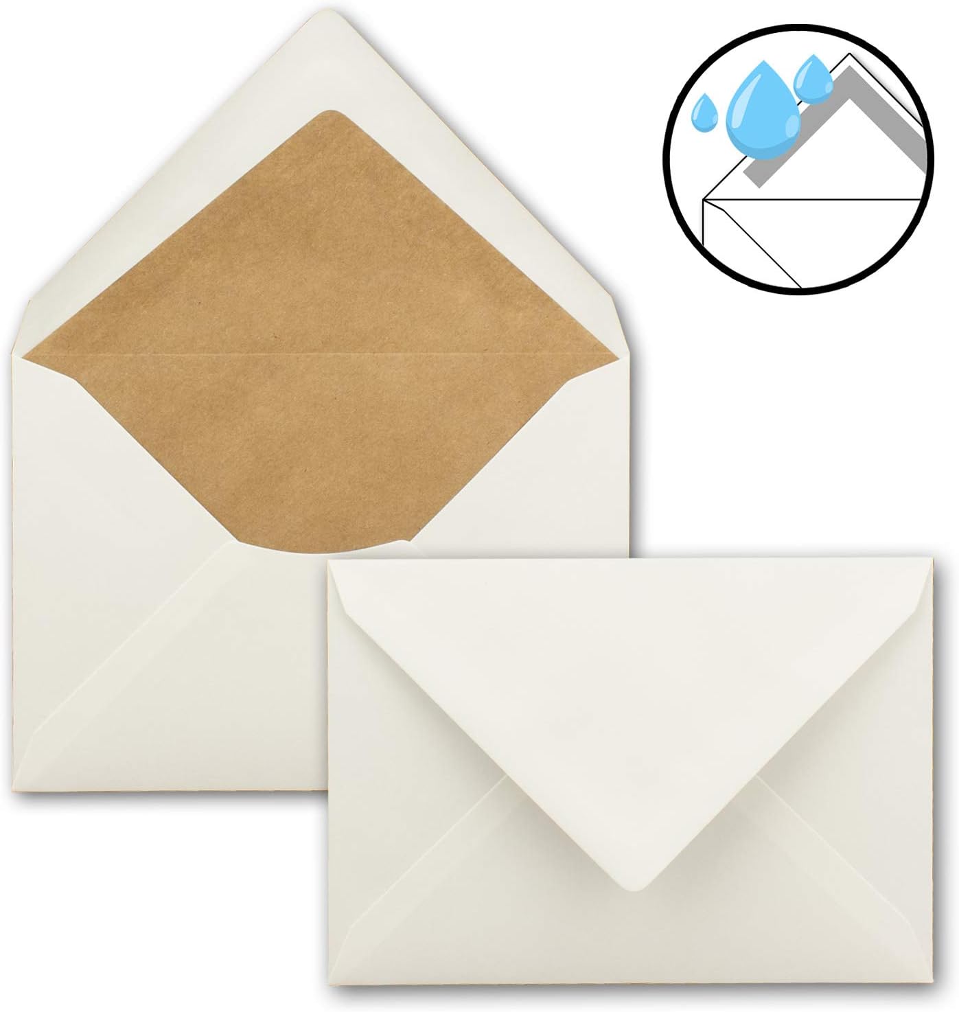 50x Kraft Paper Letter Envelopes Sand-Brown Lined DIN C6 White Silk Lining Wet Adhesive Without Window 114 x 162 mm Recycled Envelopes 50 Pieces Naturweiss/Kraftpapier-Futter - Image 3